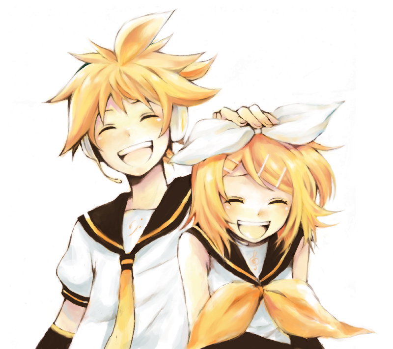 blonde_hair, closed_eyes, detached_sleeves, hair_ornament, hair_ribbon, hairclip, headphones, kagamine_len