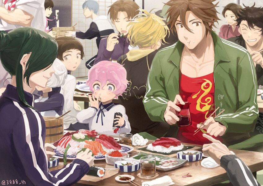 6+boys, :t, ^_^, akita_toushirou, blonde_hair, blue_eyes, brown_eyes, brown_hair