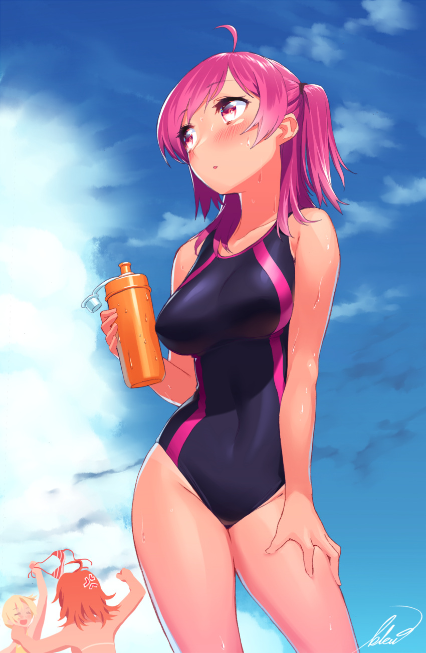 3girls, :d, ^_^, ^o^, ahoge, anger_vein, angry, arashi_(kantai_collection)