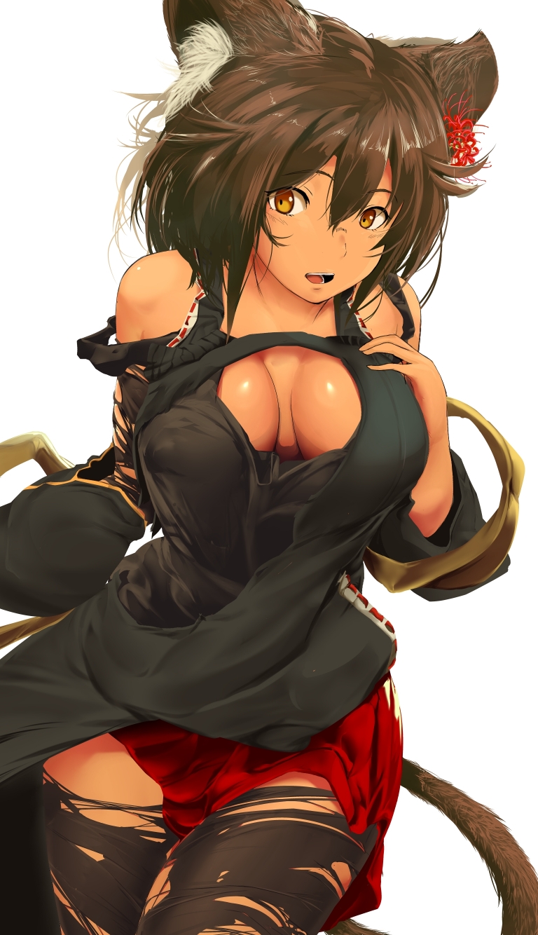 1girl, animal_ears, bare_shoulders, dark_skin, highres, looking_to_the_side, pantyhose, pekoneko