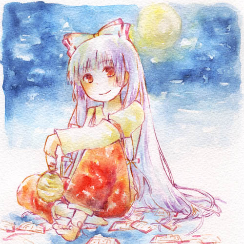 fujiwara_no_mokou, ketama_no_su, lowres, touhou, traditional_media