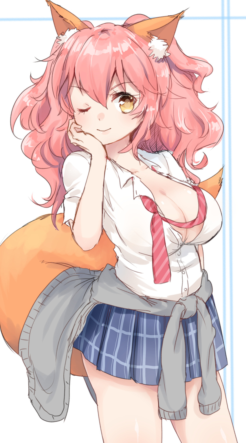 1girl, absurdres, alternate_costume, alternate_hairstyle, animal_ears, breasts, caster_(fate/extra), casual
