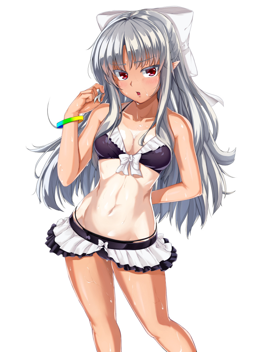1girl, :o, absurdres, arm_behind_back, ban_(bannyata), bangs, bikini, bikini_skirt