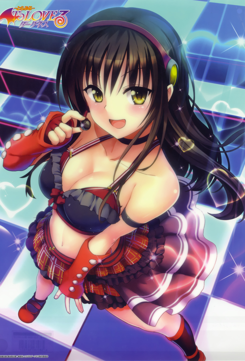 1girl, absurdres, black_hair, breasts, checkered, checkered_floor, cleavage, collarbone