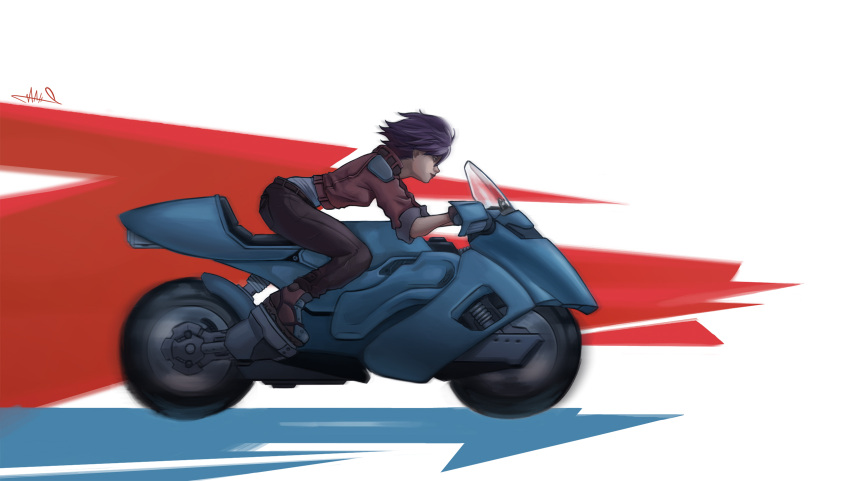 1girl, boots, full_body, gloves, ground_vehicle, highres, jacket, konoko