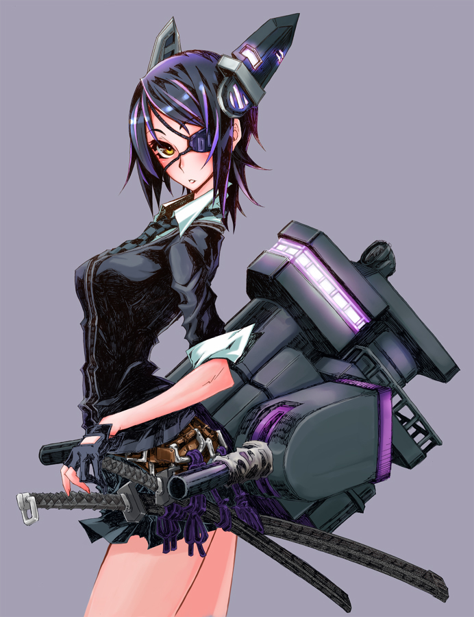 1girl, black_gloves, blush, breasts, eyepatch, fingerless_gloves, gloves, headgear