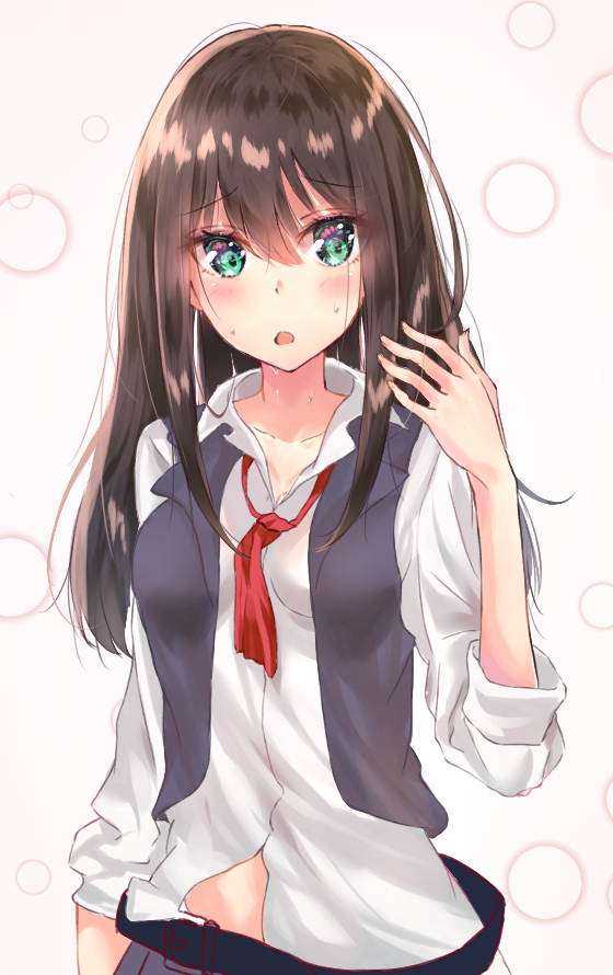 1girl, brown_hair, green_eyes, hatago_(saka-yume), idolmaster, idolmaster_cinderella_girls, long_hair, necktie