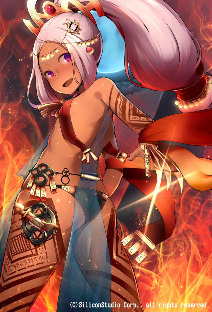 1girl, ass, bikini_top, black_panties, character_request, claws, cowboy_shot, dancer