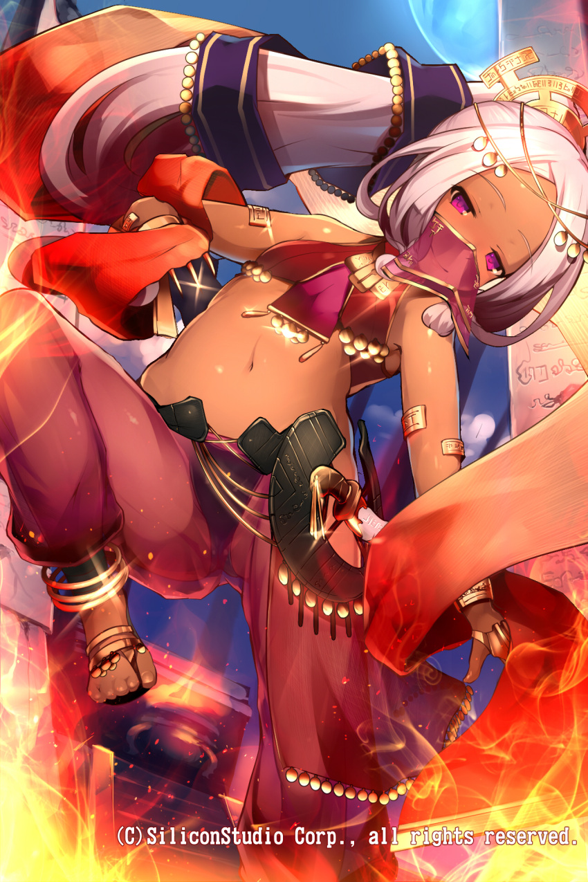1girl, anklet, black_panties, bracelet, character_request, crop_top, dagger, dancer