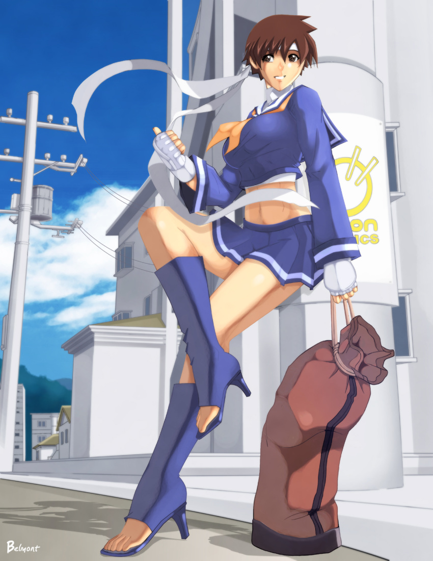 alternate_color, alternate_costume, boots, breasts, crossed_legs, fingerless_gloves, gloves, headband
