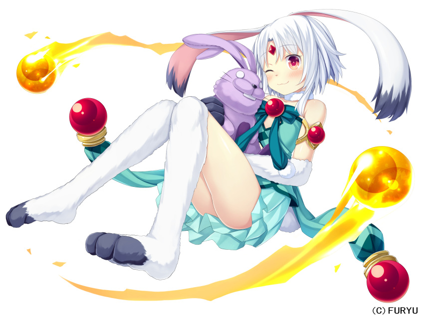 1girl, :3, animal_ears, armlet, ass, bangs, bare_shoulders, blank_eyes