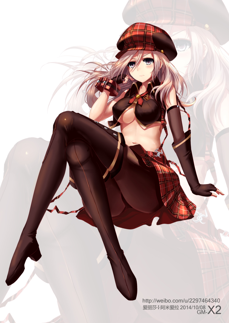 1girl, 3:<, alisa_ilinichina_amiella, bare_shoulders, beret, boots, breasts, brown_legwear