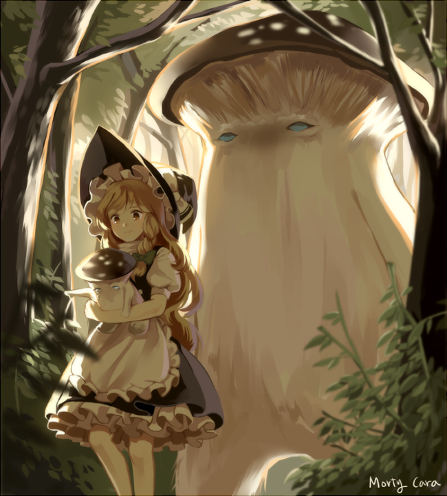 1girl, apron, backlighting, black_dress, black_hat, blank_eyes, blonde_hair, blue_eyes