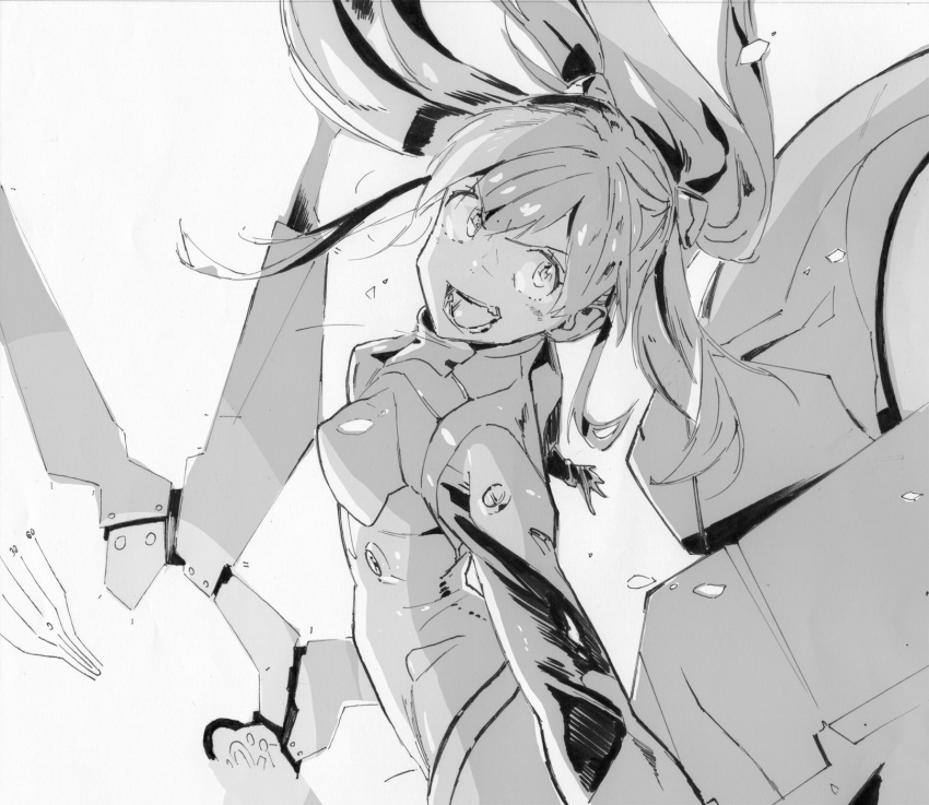 (stag), 1girl, greyscale, highres, long_hair, monochrome, neon_genesis_evangelion, plugsuit
