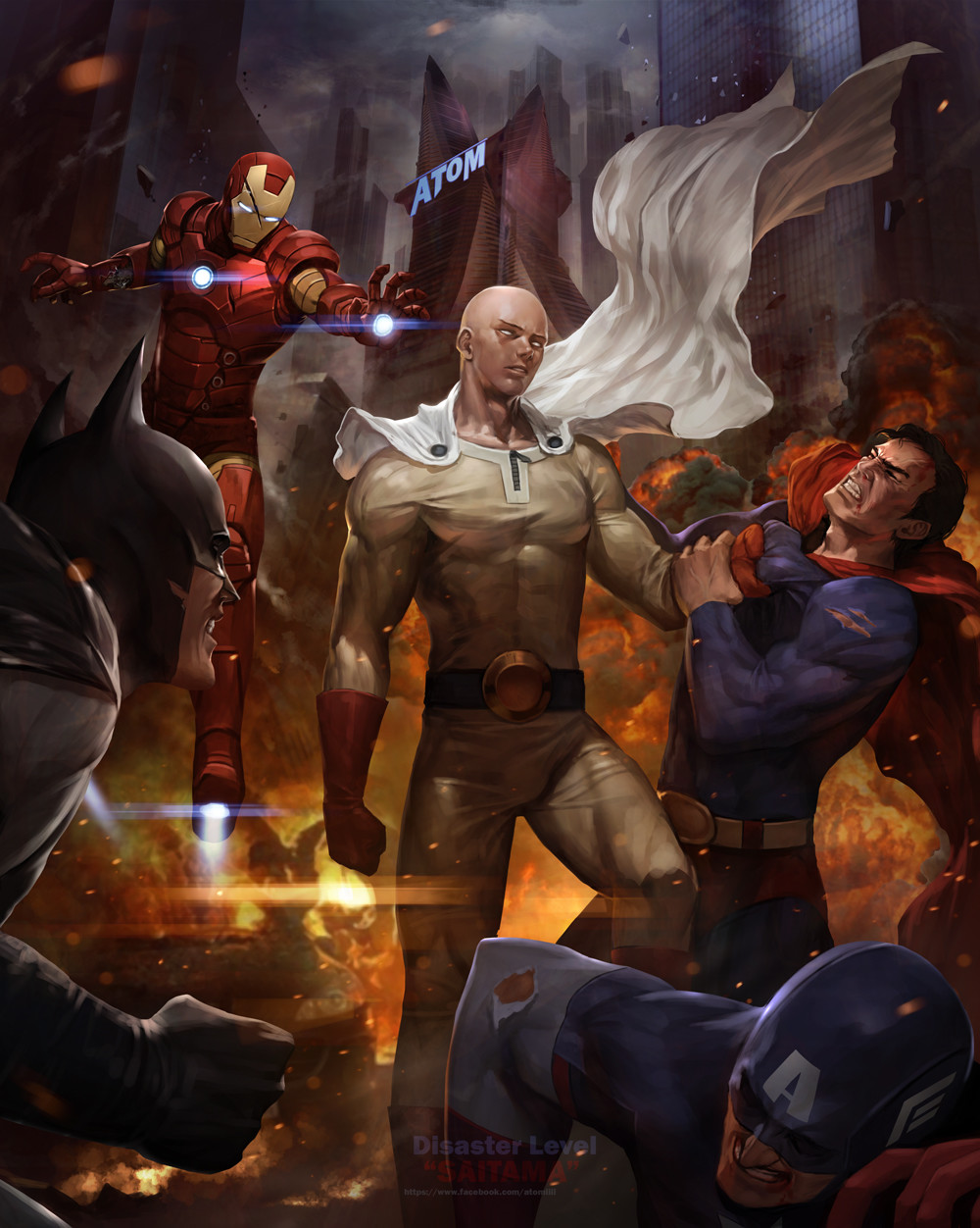 5boys, armor, bald, batman, building, cape, captain_america, city