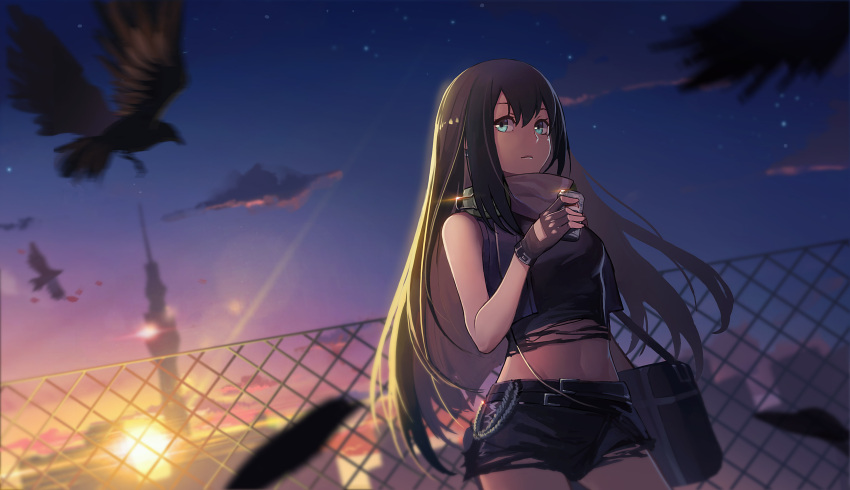 1girl, absurdres, animal, arm_at_side, backlighting, bag, bangs, belt