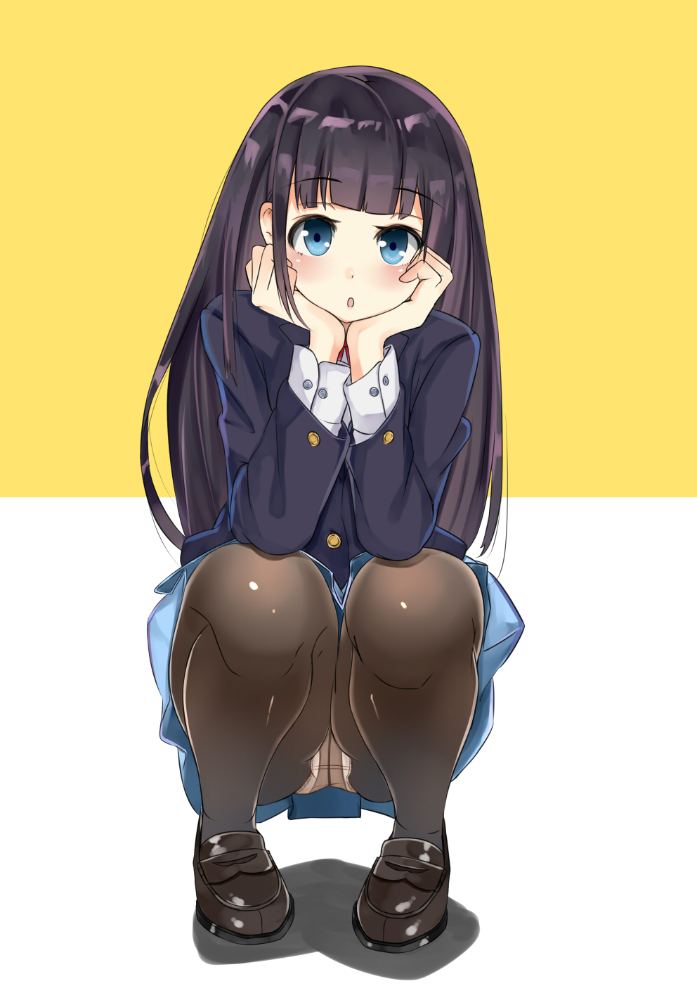 1girl, black_hair, black_legwear, crotch_seam, highres, loafers, long_hair, original