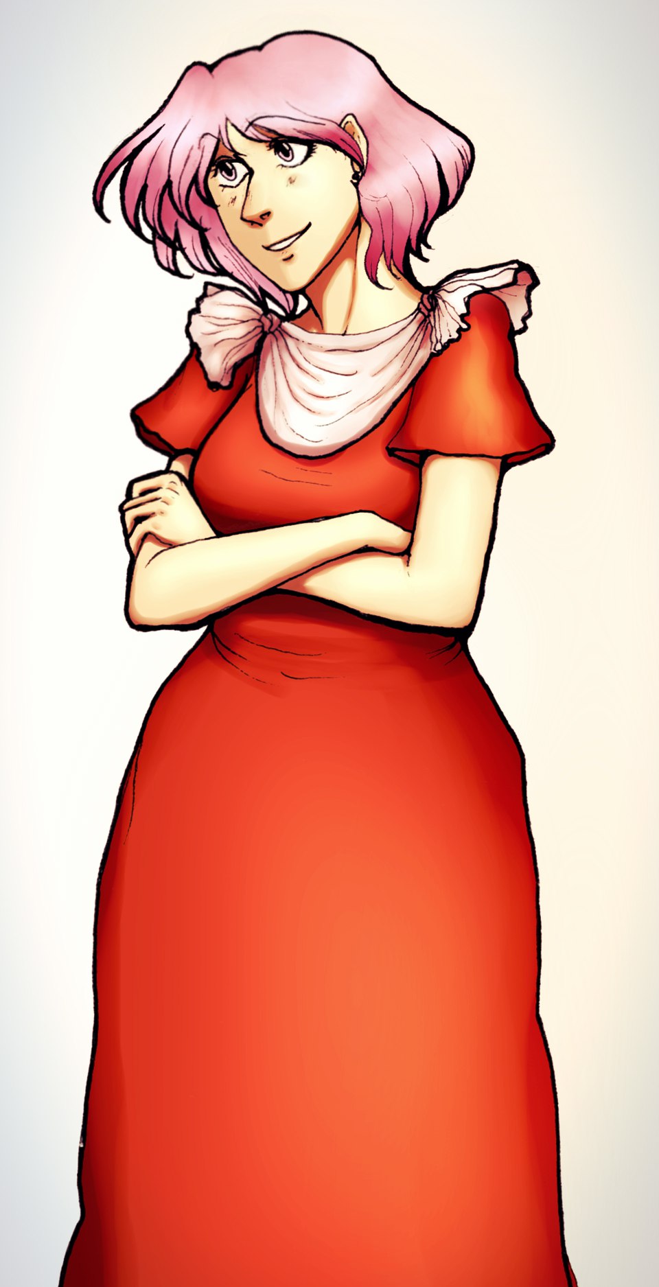 1girl, dress, highres, moonywitcher, pink_eyes, pink_hair, red_dress, sara_(touhou)