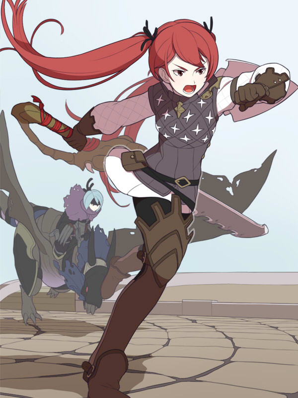 armor, belka_(fire_emblem_if), fire_emblem, fire_emblem_if, gloves, hair_ribbon, long_hair, luna_(fire_emblem_if)