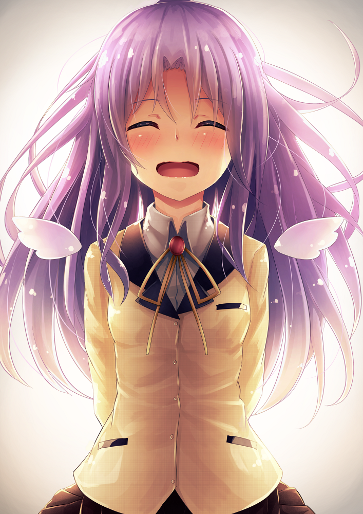 1girl, angel_beats!, blazer, closed_eyes, jacket, kakigouri, long_hair, open_mouth