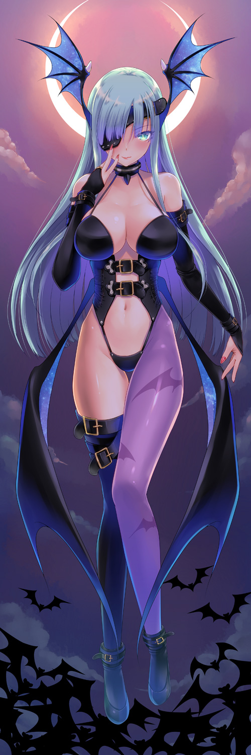 108_gou, 1girl, animal, aqua_hair, asymmetrical_legwear, backlighting, bat, bat_print