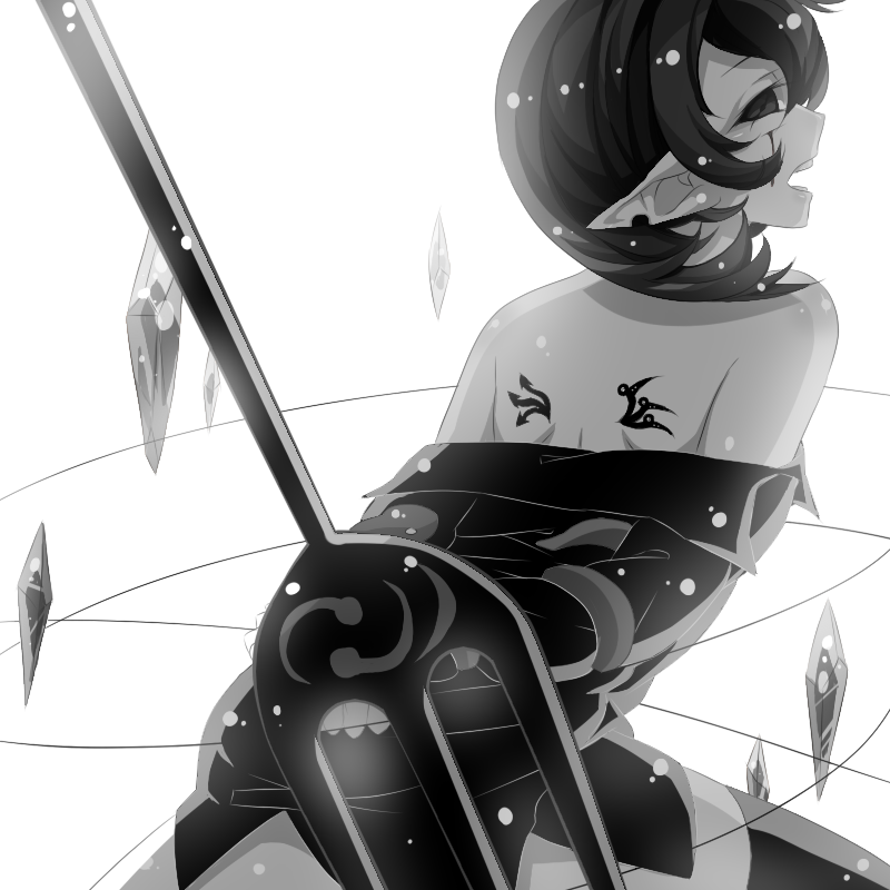 arms_behind_back, black_dress, black_hair, blood, bound, bound_arms, diamond, dress
