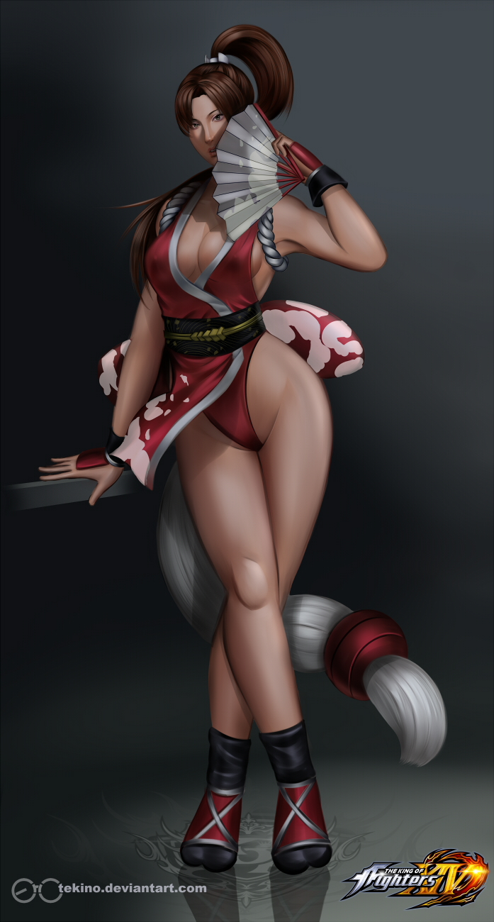 brown_hair, fan, fatal_fury, folding_fan, highres, ninja, shiranui_mai, tekino