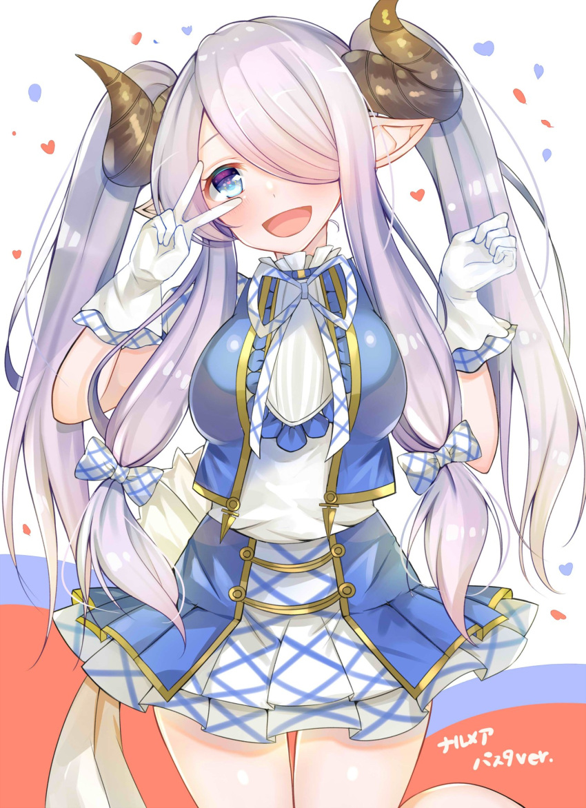 1girl, :d, alternate_costume, alternate_hairstyle, blue_eyes, blush, bow, breasts