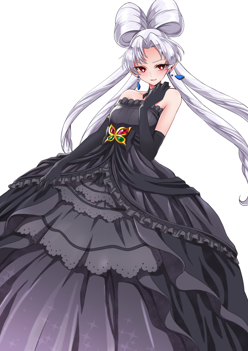 1girl, absurdres, akagi_towa, albino, bangs, black_dress, black_gloves, dress