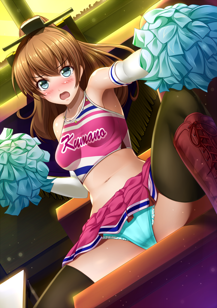 1girl, alternate_costume, aqua_panties, armpits, bangs, bare_shoulders, black_legwear, blue_eyes