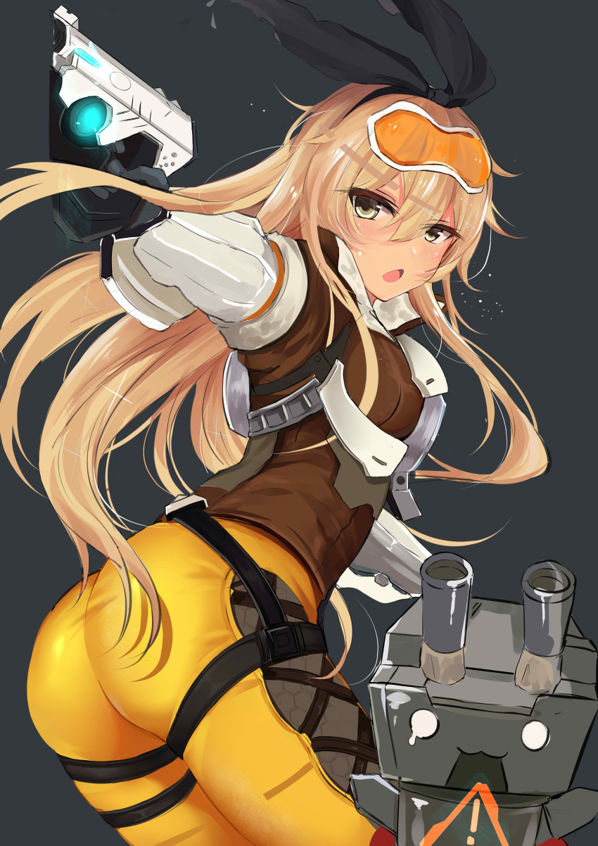 !, 1girl, :o, absurdres, aiming, alternate_costume, ass, bangs