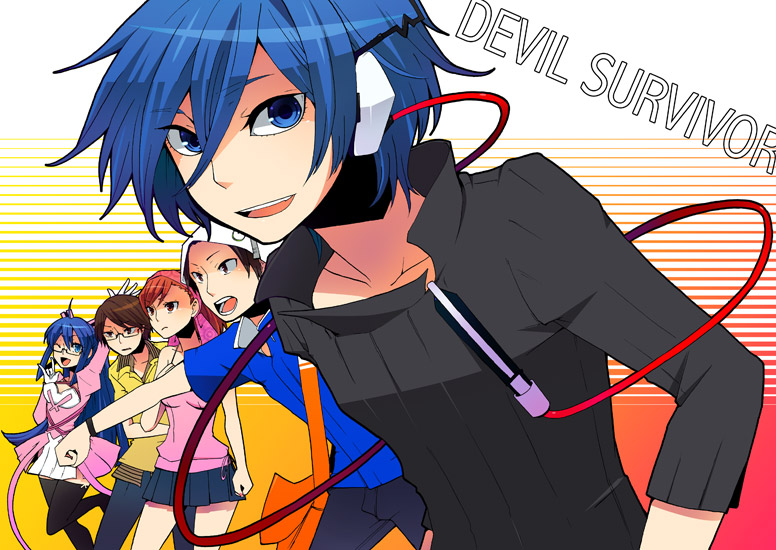 blue_hair, devil_survivor_(series), devil_survivor_1, headphones, kanaya, kihara_atsurou, komaki_midori, protagonist_(devil_survivor)
