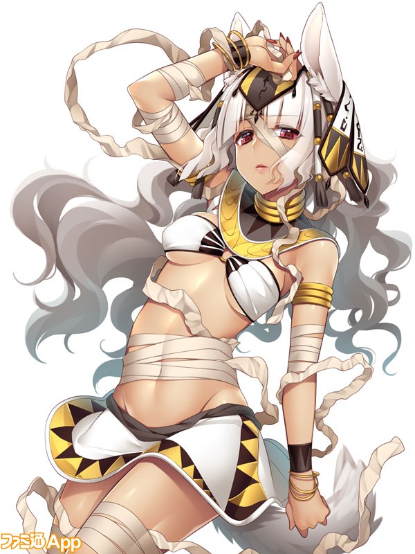 1girl, animal_ears, arm_wraps, armlet, artist_request, bangle, bracelet, breasts