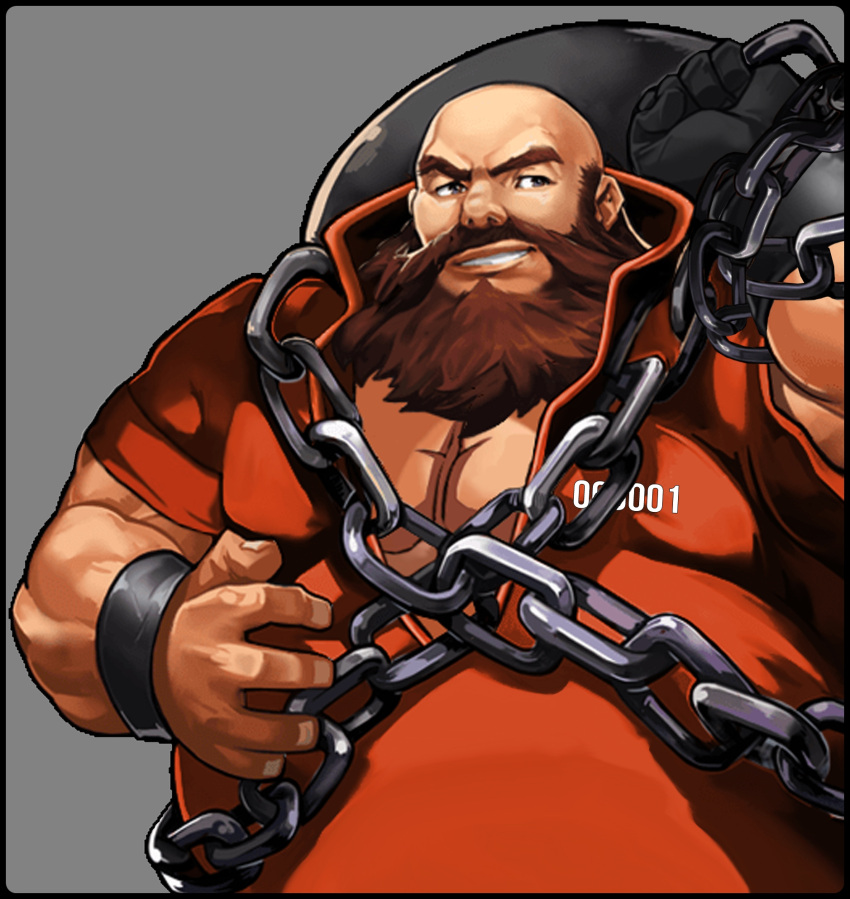 1boy, bald, ball_and_chain, beard, big_belly, blue_eyes, chain, chang_koehan