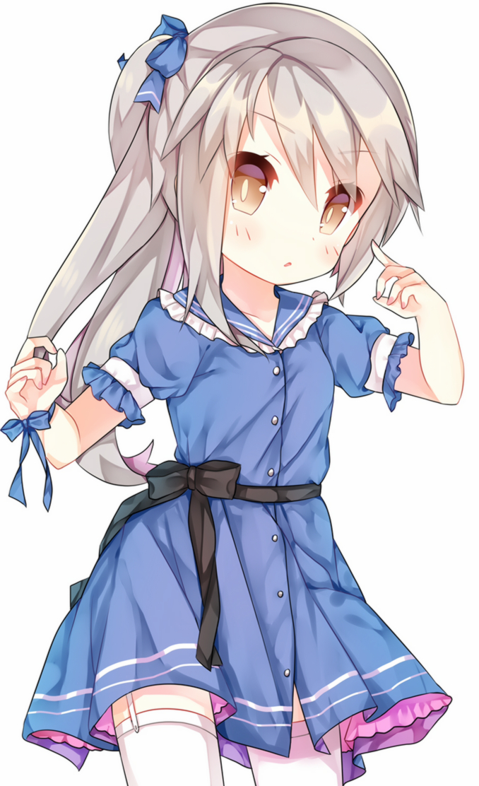 1girl, :o, bangs, blue_dress, blush, brown_eyes, dress, garter_straps