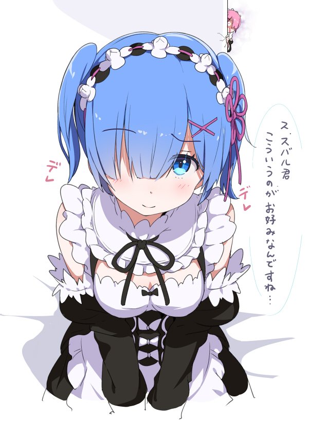 2girls, alternate_hairstyle, apron, blood, blue_eyes, blue_hair, blush, bow