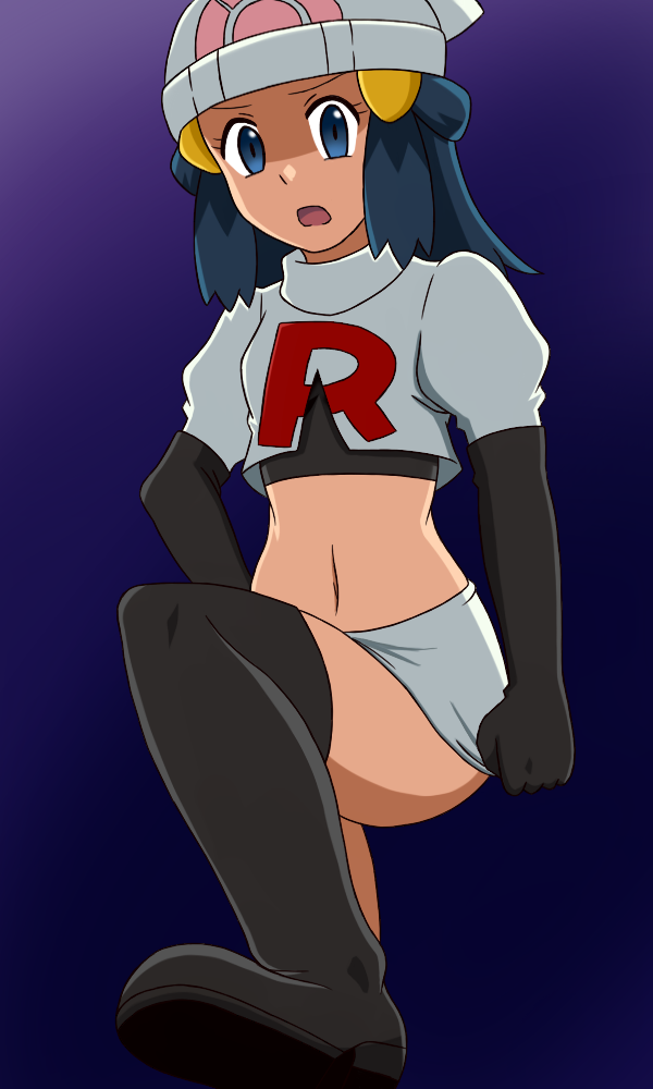 1girl, black_legwear, blue_eyes, blue_hair, crop_top, female, hikari_(pokemon), kuro_hopper