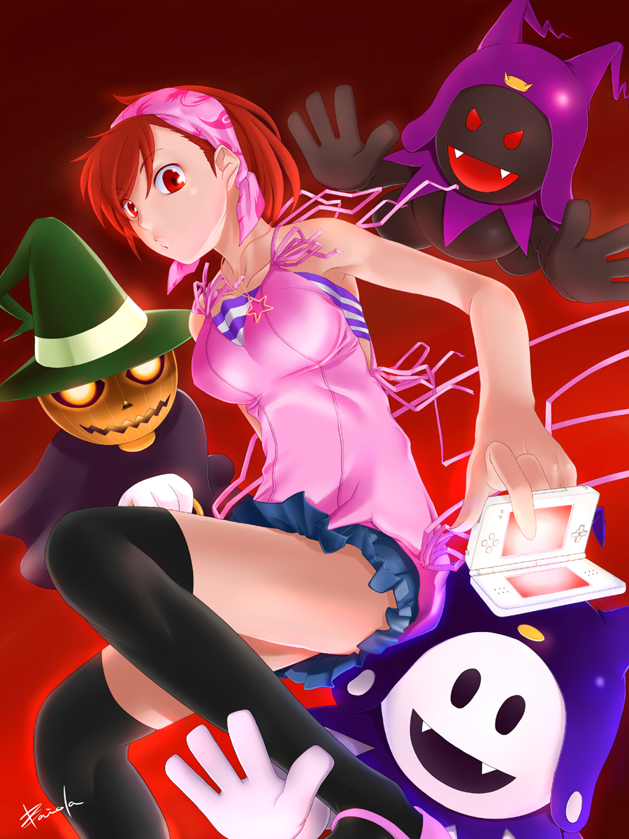 baiola, bandana, bandeau, black_frost, black_legwear, black_thighhighs, camisole, cape