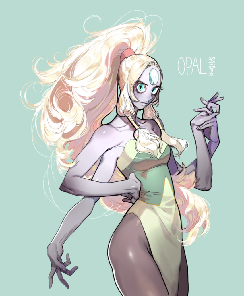 1girl, bare_shoulders, blonde_hair, blue_eyes, collarbone, cowboy_shot, extra_arms, forehead_jewel