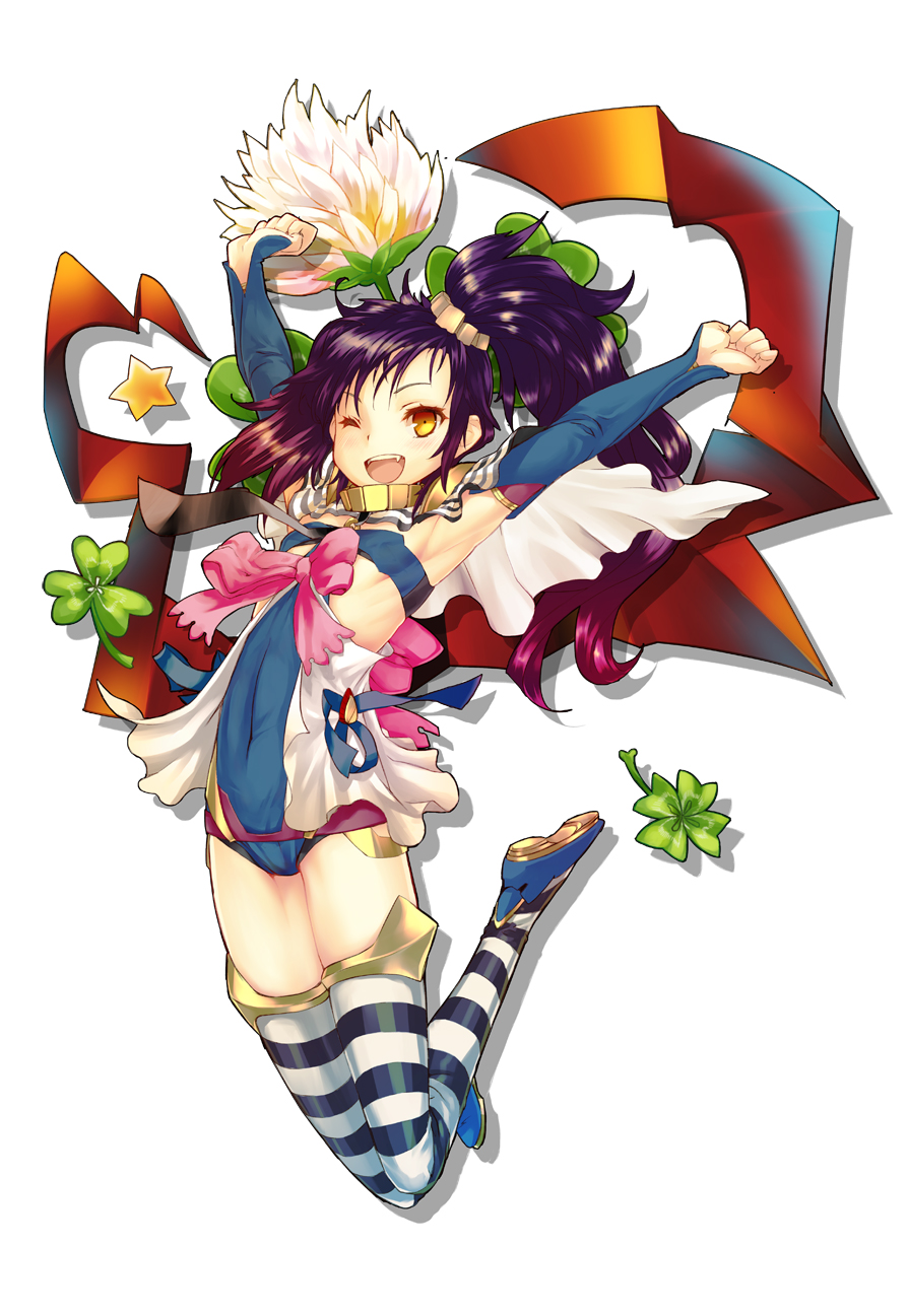 >;d, 1girl, ;d, ar_nosurge, armpits, arms_up, blue_shoes, brown_eyes