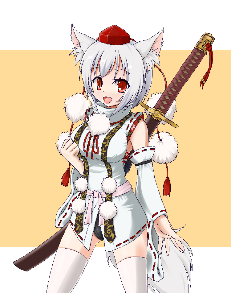 bad_id, breasts, detached_sleeves, hat, inubashiri_momiji, large_breasts, lilac_(artist), panties