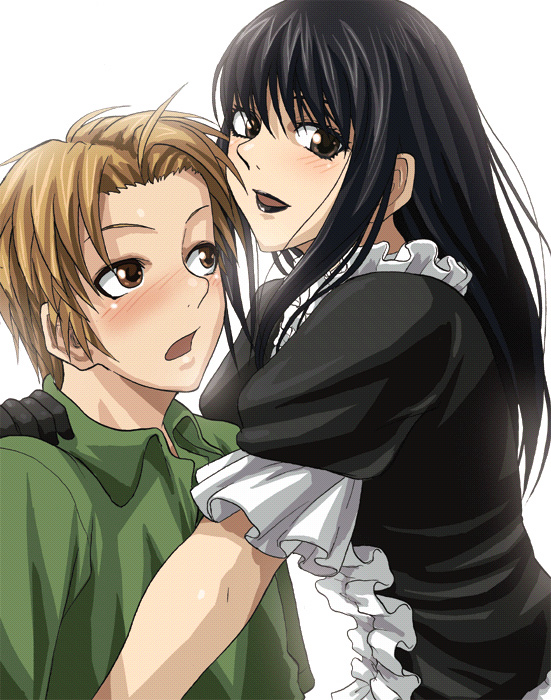 blush, brown_eyes, brown_hair, couple, crossdressing, crossdressinging, dress, frills