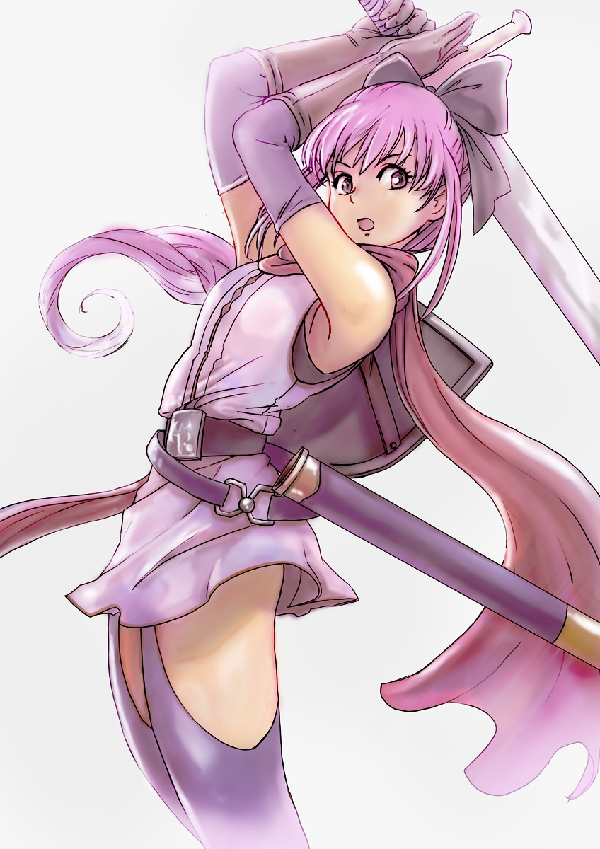 1girl, bow, cowboy_shot, dragon_quest, dragon_quest_heroes, dragon_quest_heroes_ii, gloves, grey_background