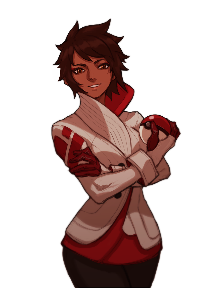 1girl, brown_hair, candela_(pokemon), dark_skin, liyart, pantyhose, poke_ball, pokemon