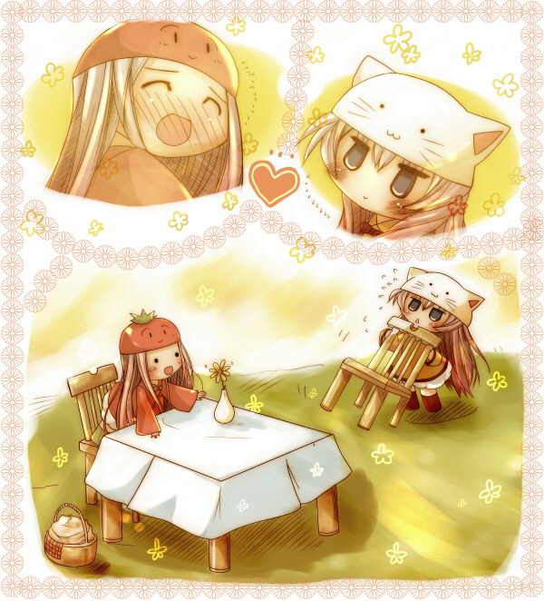 cat_hat, flower, hat, heart, megurine_luka, megurine_luka_(toeto), smile, table
