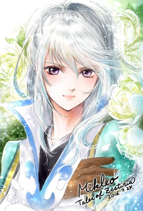 1boy, blue_hair, long_hair, male_focus, mikleo_(tales), multicolored_hair, shiitake_(gensoudou), smile
