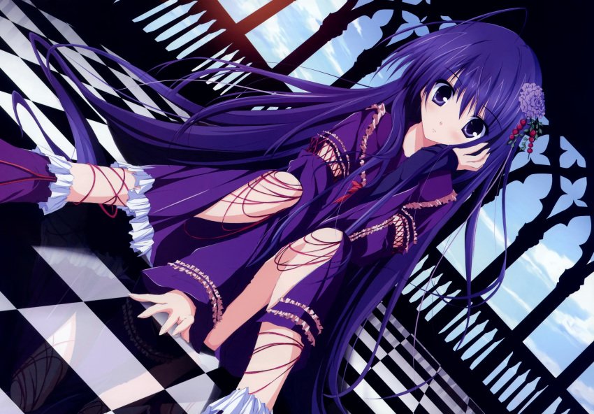 dress, flower, frills, hair_flower, hair_ornament, highres, long_hair, nazo_no_shoujo