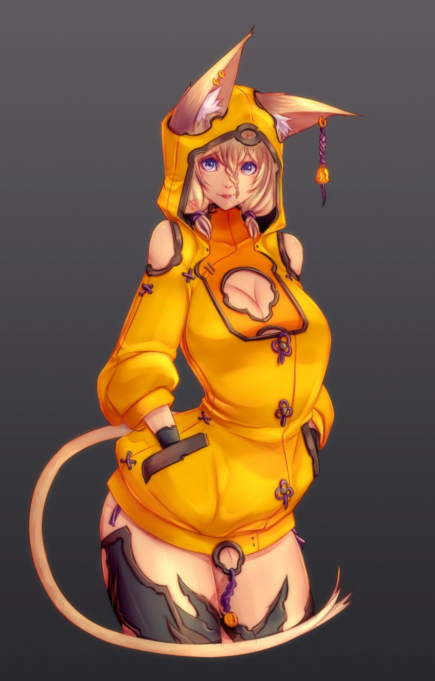 1girl, animal_ears, bangs, black_legwear, blonde_hair, blue_eyes, braid, breasts