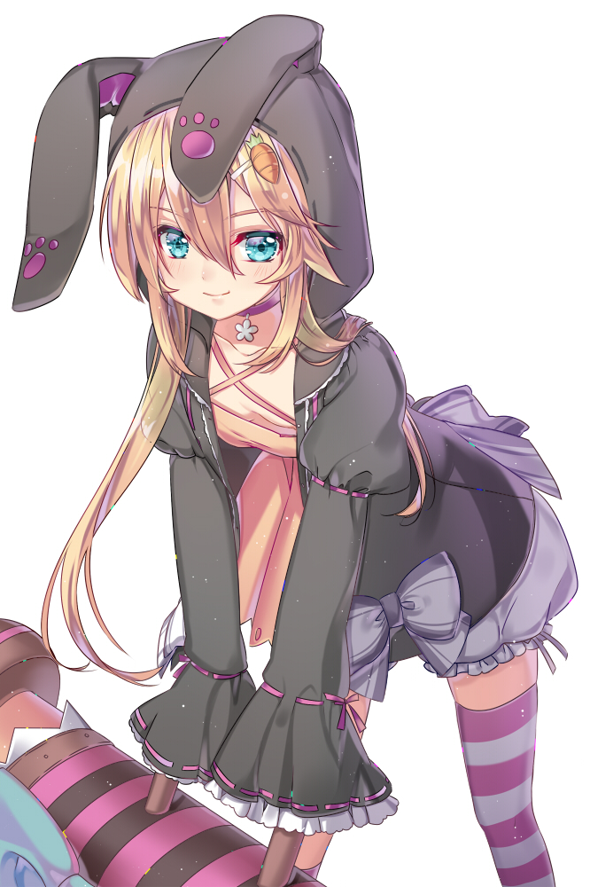 1boy, animal_ears, animal_hood, aqua_eyes, bangs, black_jacket, blonde_hair, bloomers