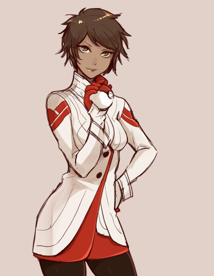 1girl, candela_(pokemon), coat, dark_skin, jyuru, pantyhose, poke_ball, pokemon
